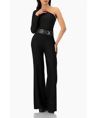 Ivonne Women's Wide-Leg Textured Jumpsuit with One Long Sleeve