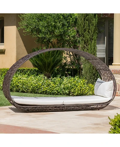 Mondawe Outdoor Wicker Canopy Daybed - Aluminum Frame with Water-Resistant Cushion