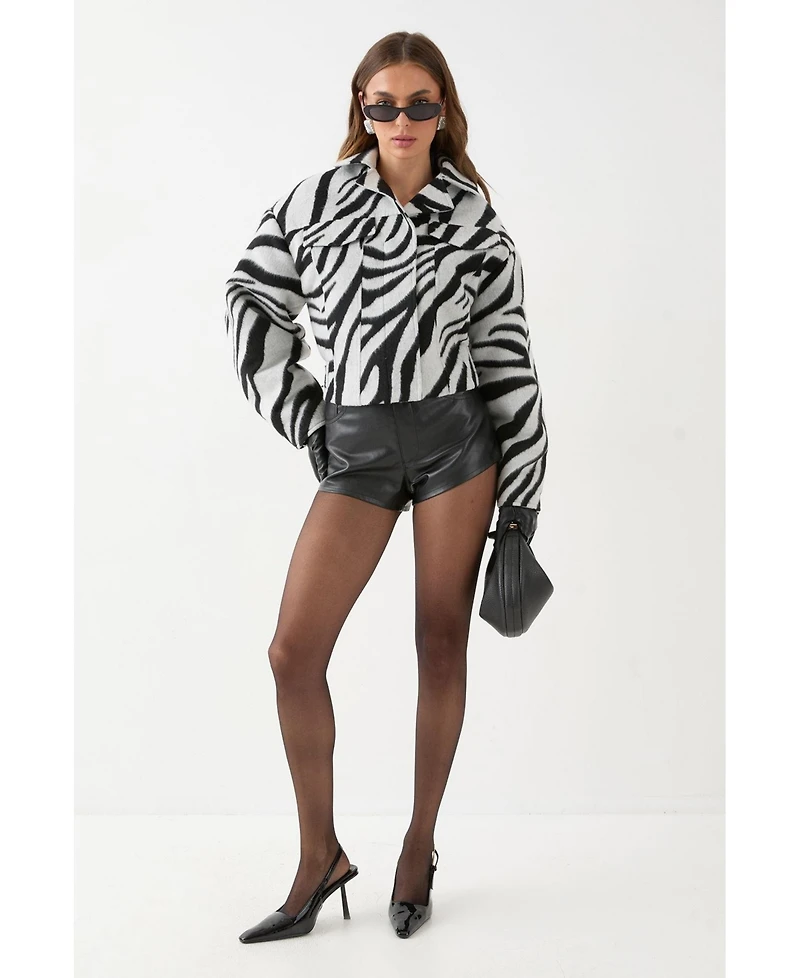 MissPap Women's Zebra Cropped Collared Jacket