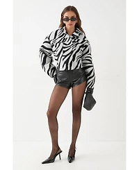 MissPap Women's Zebra Cropped Collared Jacket