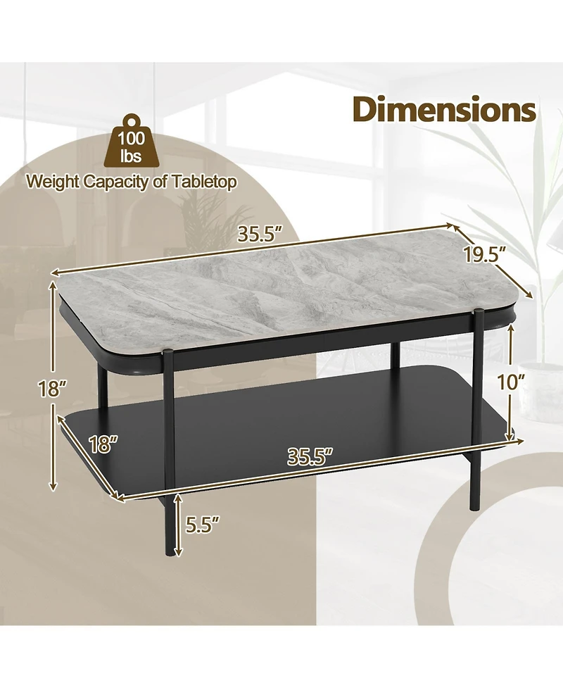Slickblue 2 Tier Coffee Table Rectangular Sintered Stone Top