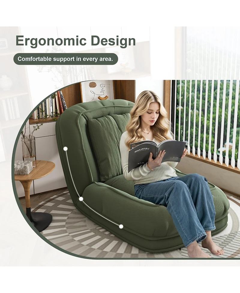 Rainsken Convertible Corduroy Lazy Sofa Bed, 5-Position Adjustable Folding Lounge Chair, Upholstered Sleeper Seat for Living Room, Reading Room