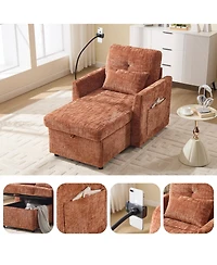 Rainsken Leisure Chenille Single Recliner Chair, Lazy Lounge Sofa with Storage, Side Pockets and Phone Holder for Living Room