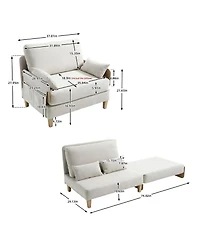 Rainsken Convertible Sleeper Sofa Bed, Chenille Upholstered Lounge Recliner with 3 Pillows and Side Pocket for Living Room, Bedroom and Home Office