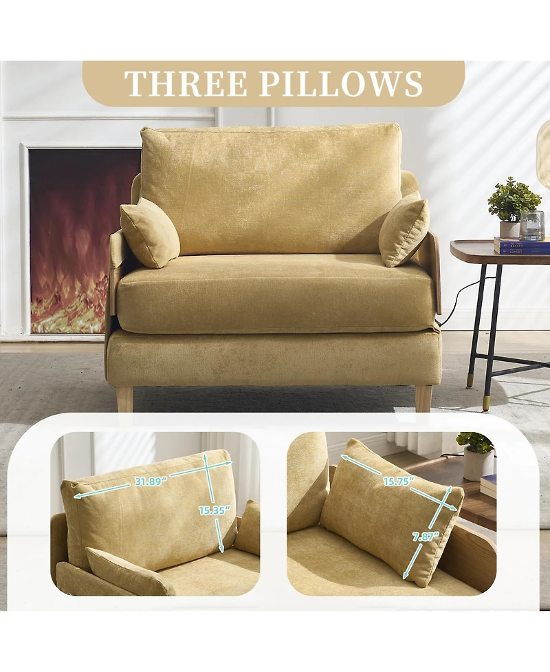 Rainsken Modern Chenille Lounge Recliner Sleeper Sofa with 3 Pillows and Side Pocket, Convertible Sofa Bed for Living Room, Bedroom and Home Office