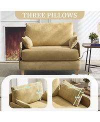 Rainsken Modern Chenille Lounge Recliner Sleeper Sofa with 3 Pillows and Side Pocket, Convertible Sofa Bed for Living Room, Bedroom and Home Office