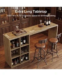Tribesigns 70.9-Inch Bar Table with 6 Cubbies Storage, Narrow Long Counter Height Pub Table, Rectangular Farmhouse High Top Home Bar Unit