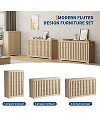 gaomon Fluted Dresser for Bedroom with 8 Drawers, 54" Wide Modern Chest of Drawers with Curved Profile