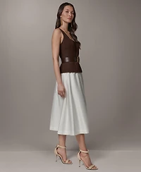 Donna Karan New York Women's Mix Media Scoop Neck Midi Dress