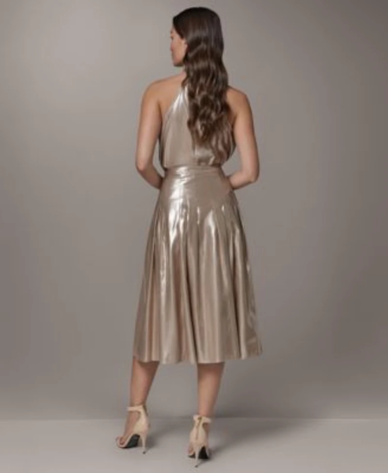 Donna Karan New York Womens High Neck Top High Shine Pleated Skirt