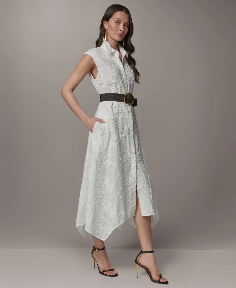 Donna Karan New York Women's Collared Neck Belted Midi Dress