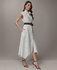 Donna Karan New York Women's Collared Neck Belted Midi Dress
