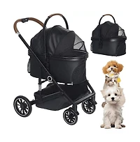 Kinder King 3-in-1 Folding Pet Stroller with Detachable Carrier for Small to Medium Dog and Cat up 50 lbs, Storage Basket, Blue