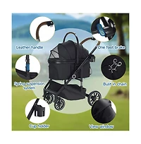 Kinder King 3-in-1 Folding Pet Stroller with Detachable Carrier for Small to Medium Dog and Cat up 50 lbs, Storage Basket, Blue