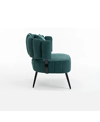 Rainsken Modern Chenille Accent Chair with Scalloped Backrest and Pocket Coil Seat, Upholstered Barrel Chair for Living Room and Reading Nook