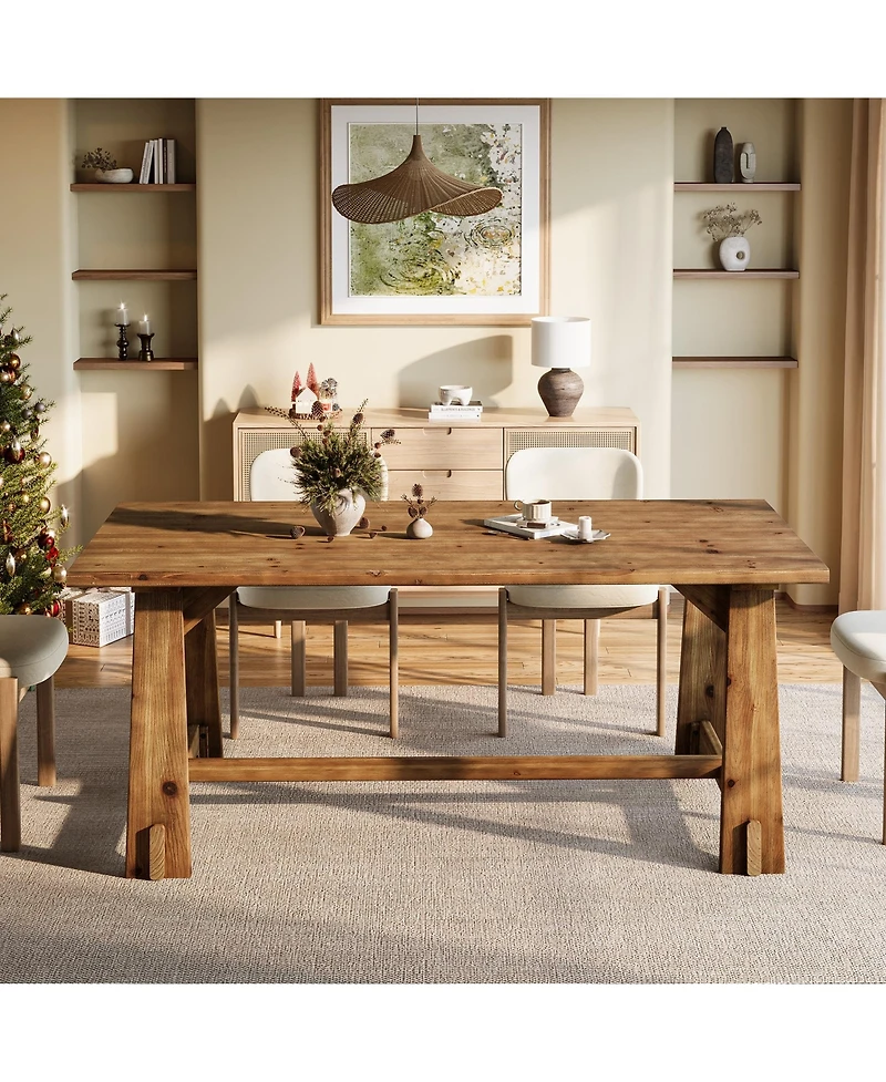 Tribesigns 63-Inch Solid Wood Dining Table for 4-6, Farmhouse Rectangular Kitchen Table with Thick Tabletop and Sturdy Legs