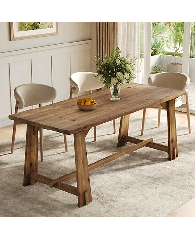Tribesigns 63-Inch Solid Wood Dining Table for 4-6, Farmhouse Rectangular Kitchen Table with Thick Tabletop and Sturdy Legs