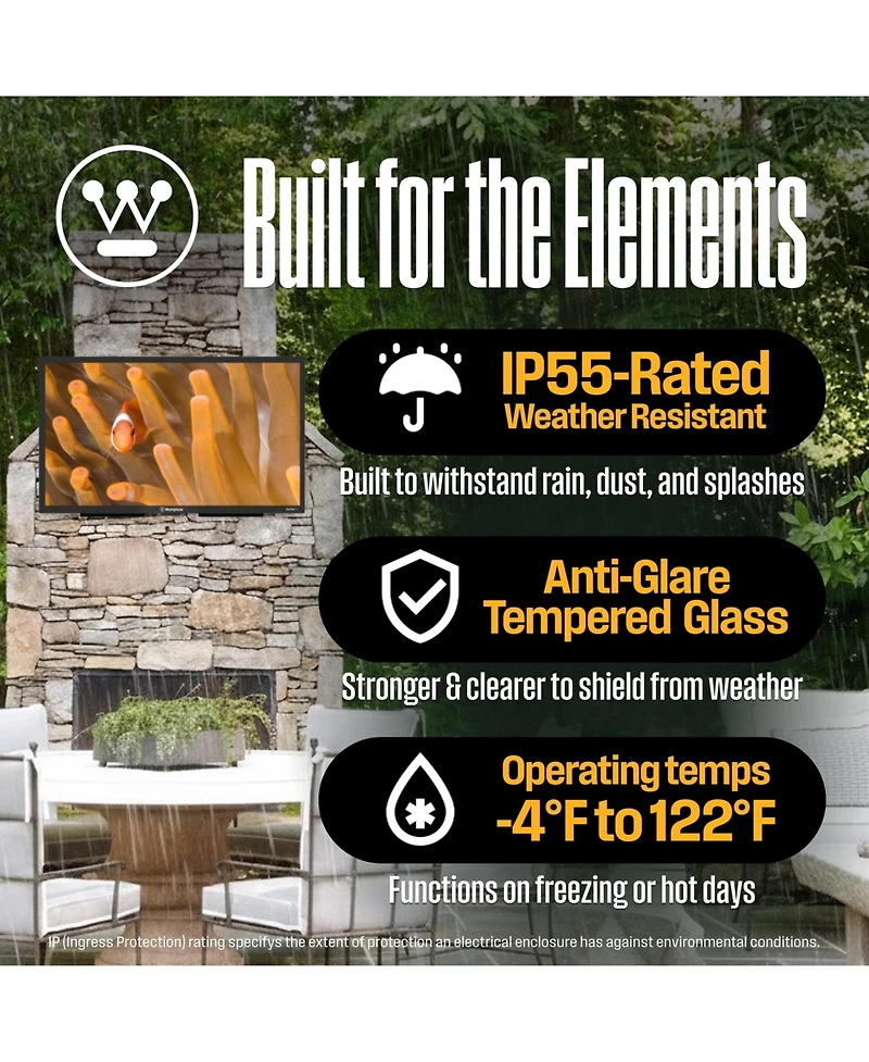 Westinghouse 65" Outdoor Waterproof Smart Tv, 4K Uhd 700 Nits Anti-Glare, Xumo Ps Series, Bluetooth