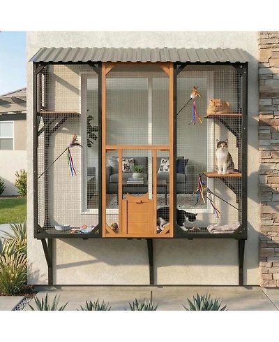 Zeus & Ruta Outdoor Cat Catio Enclosure Patio House With Platforms For 1-3 Cats