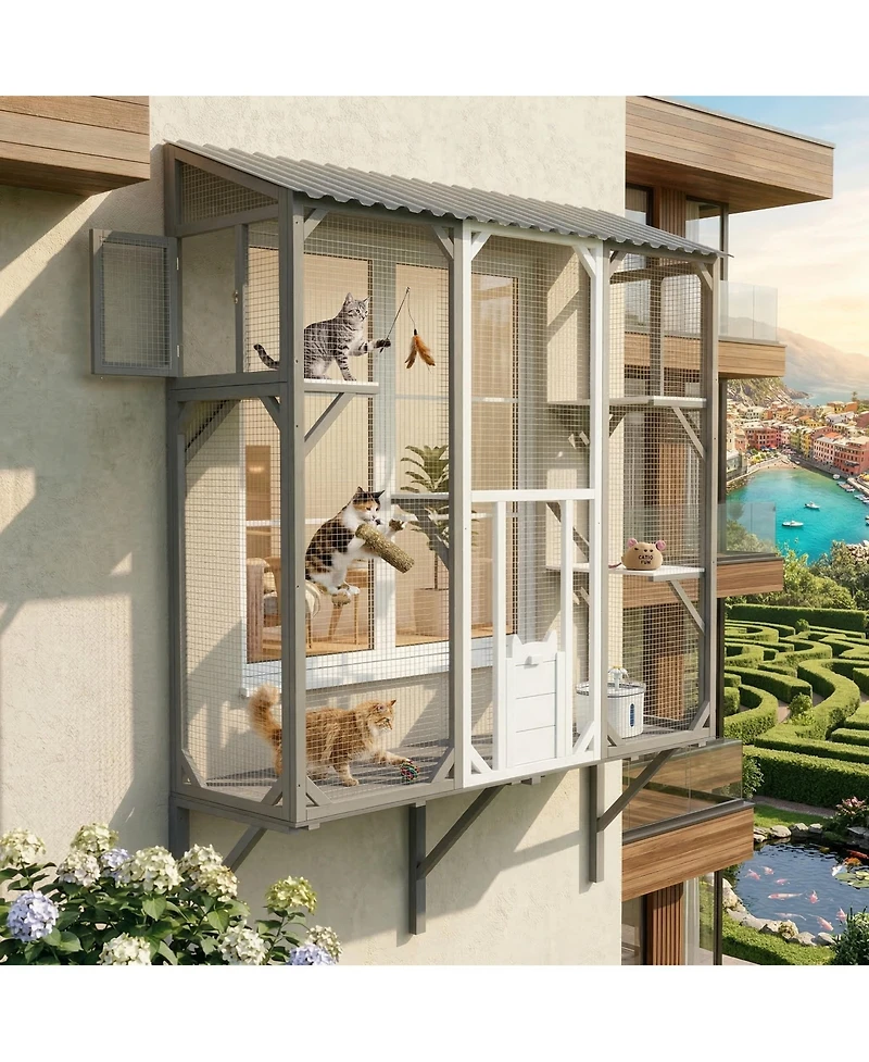 Zeus & Ruta Outdoor Cat Catio Enclosure Patio House With Platforms For 1-3 Cats