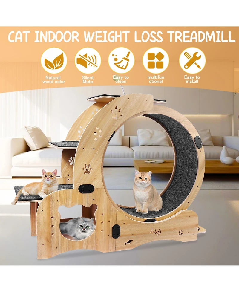 Zeus & Ruta 6-in-1 Cat Exercise Wheel Upgraded Large Treadmill with Silent Wheels Indoor Cat Furniture and Toys