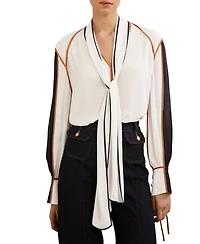 Reiss Women's Tipped Tie-Neck Blouse