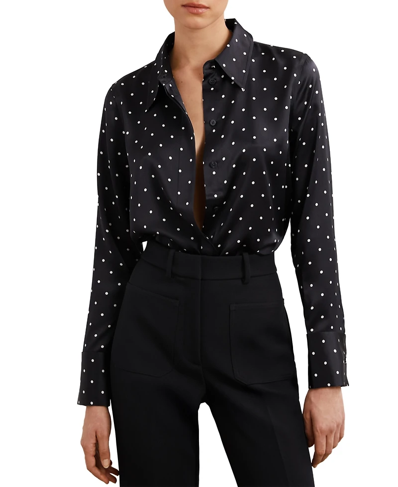 Reiss Women's Silk-Satin Polka-Dot Shirt