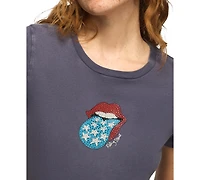 Lucky Brand Women's Rolling Stones Embellished Crewneck Graphic T-Shirt