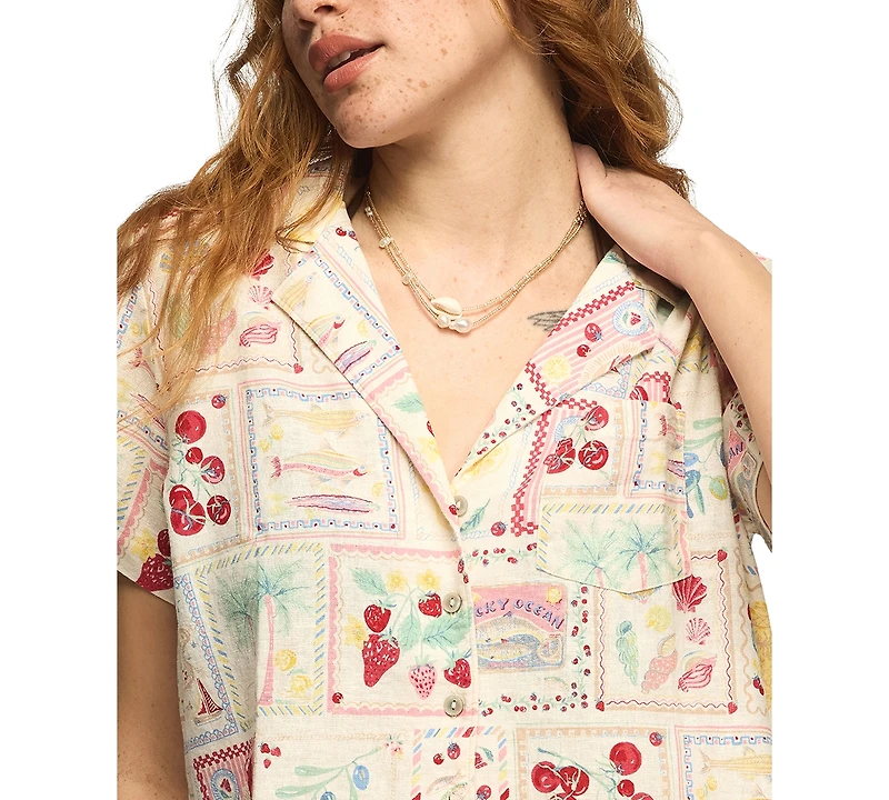 Lucky Brand Women's Printed Camp Collar Button-Front Top