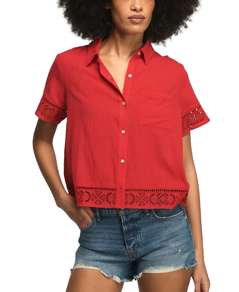 Lucky Brand Women's Cutwork Camp Collar Shirt