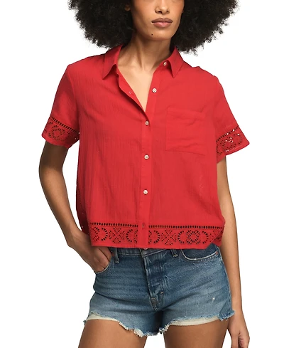 Lucky Brand Women's Cutwork Camp Collar Shirt
