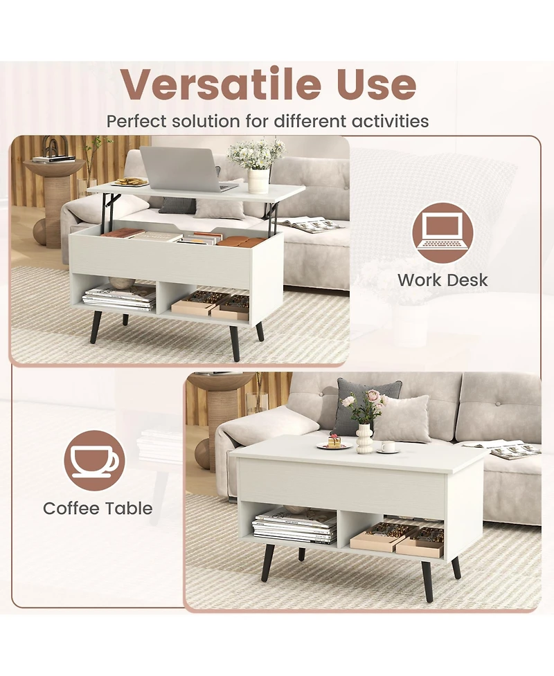 Slickblue Coffee Table Lift Top Hidden Storage 2 Open Shelves