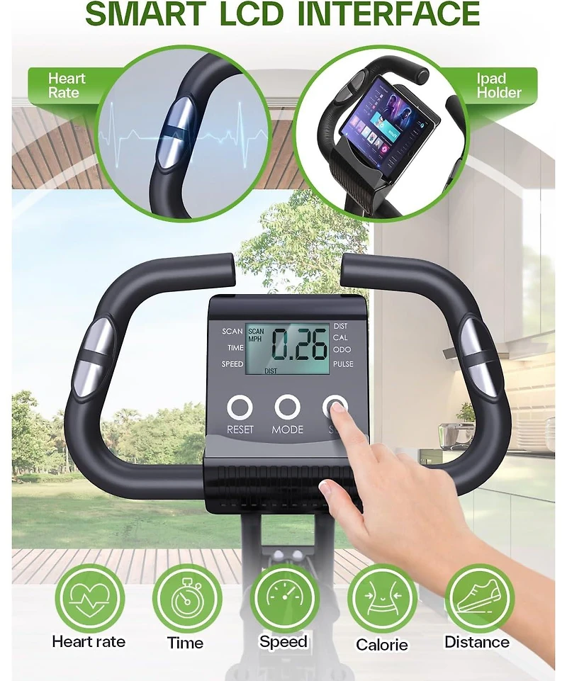 Sportneer Foldable Stationary Bike 4 in 1 Indoor Cycling with 16 Level Magnetic Resistance Arm Band Pvc Floor Mat for Home Gym Workout