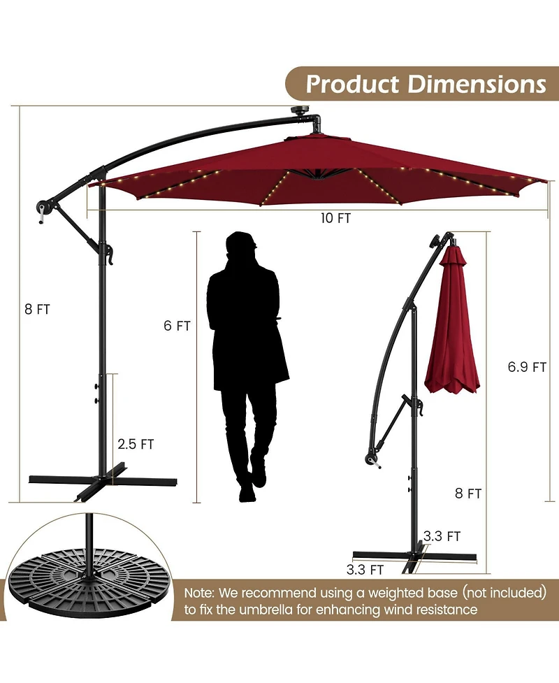 Sugift 10 ft Offset Patio Umbrella with Solar Led Lighting