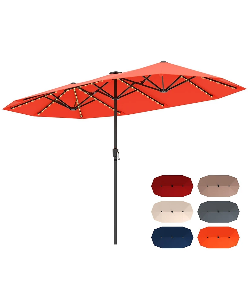 Sugift Large Patio Umbrella with Solar Led Lights and Crank