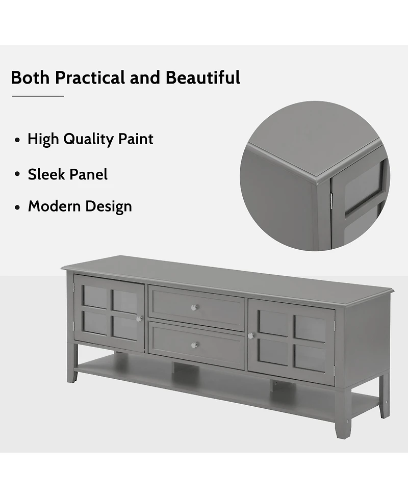 Rainsken Farmhouse Tv Stand for TVs , Wood Entertainment Center with 2 Storage Cabinets, 2 Drawers and Open Shelf for Living Room