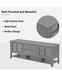 Rainsken Farmhouse Tv Stand for TVs , Wood Entertainment Center with 2 Storage Cabinets, 2 Drawers and Open Shelf for Living Room