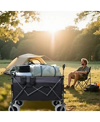 Mondawe 300L Xl Folding Storage Wagon Utility Cart with All Terrain Wheels, Brakes and Cup Holders