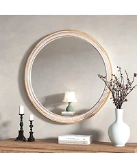 Busdays 30 Inch Round Farmhouse Wall Mirror Rustic Boho Circle Decorative Mirror for Bathroom Vanity Living Room Entryway Wall Mounted