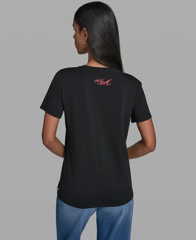 Karl Lagerfeld Paris Women's Logo Motif Crewneck T-Shirt