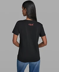 Karl Lagerfeld Paris Women's Logo Motif Crewneck T-Shirt