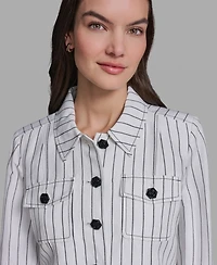 Karl Lagerfeld Paris Women's Striped Collared Jacket