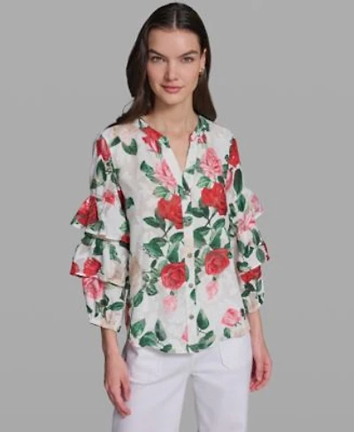 Karl Lagerfeld Paris Womens Printed Long Sleeve Top