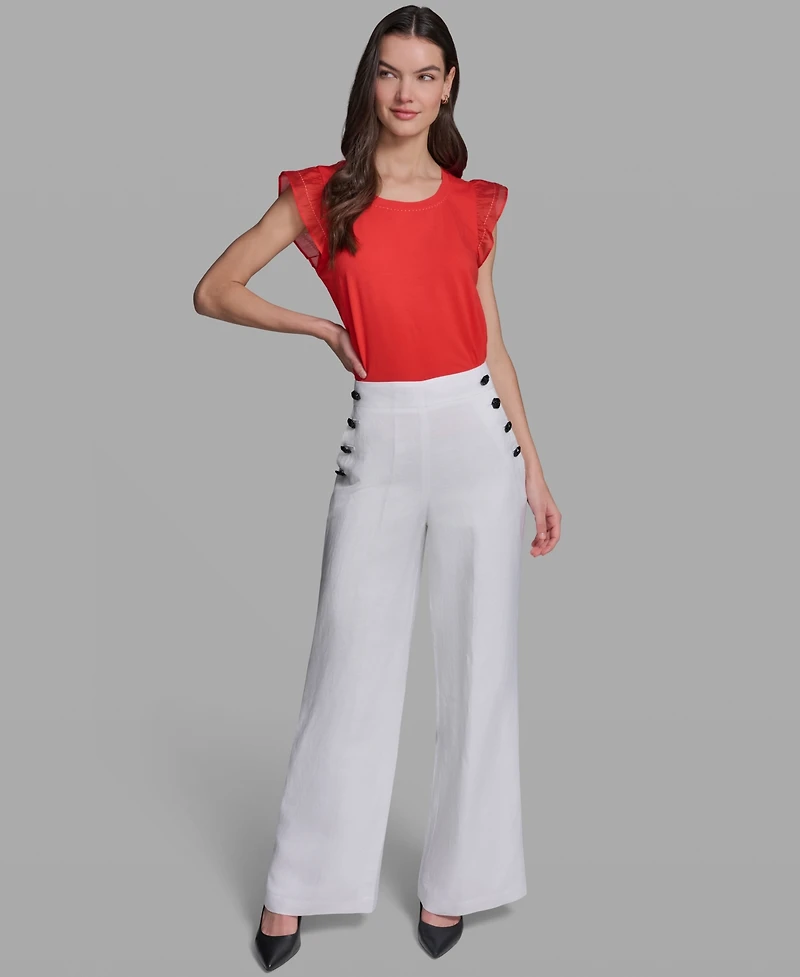 Karl Lagerfeld Paris Women's Linen-Blend Wide-Leg Sailor Pants