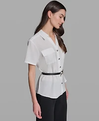 Karl Lagerfeld Paris Women's Belted Short-Sleeve Top
