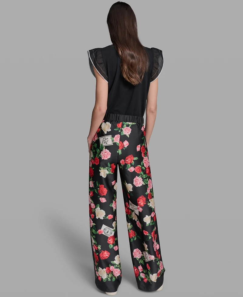 Karl Lagerfeld Paris Women's Printed Pull-On Soft Pants