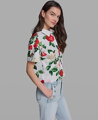 Karl Lagerfeld Paris Women's Printed Short-Sleeve Camp Shirt