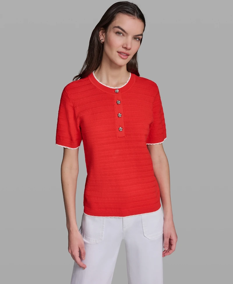 Karl Lagerfeld Paris Women's Contrast Trim Short-Sleeve Sweater