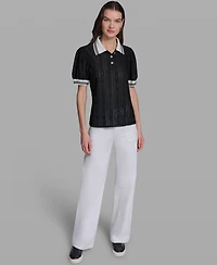 Karl Lagerfeld Paris Women's Collared Short-Sleeve Top