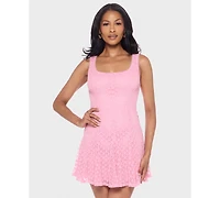 Alex & Sophia Juniors' Scoop Neck Lace Detail Mini Dress